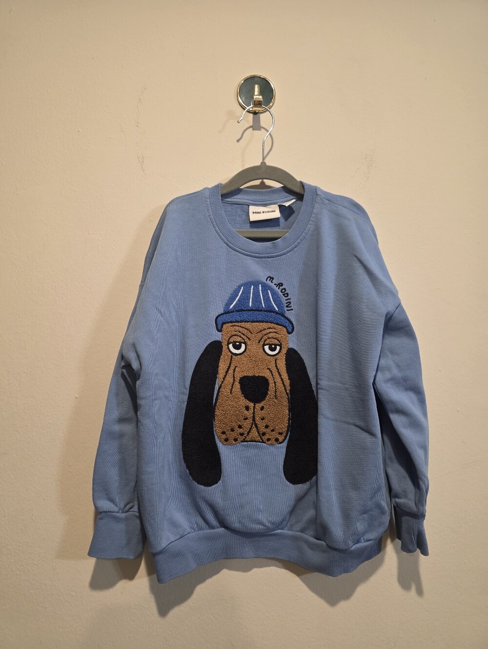 Mini Rodini Organic Cotton Basset Hound Dog Blue Sweatshirt EU 128/134 US 7-9Y